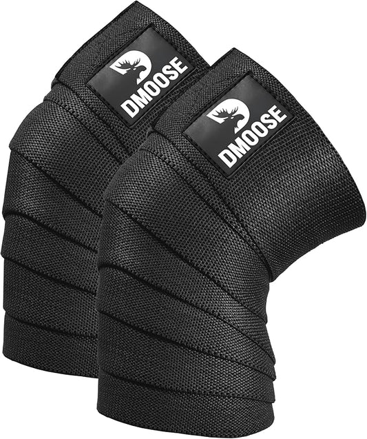 DMoose Fitness Knee Wraps for Weightlifting (Pair) – 78” Gym Brace Straps for Joint Stability & Pain Relief - Perfect for Squats & Working Out - USPA Approved Knee Wrap Supports for Men and Women