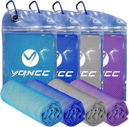 YQXCC Cooling Towels | 4 Pack 47"x12" | Ice Cool for Neck | Microfiber Soft Breathable Chilly | for Yoga, Sports, Golf, Gym, Camping, Running, Fitness, Workout & More Activities