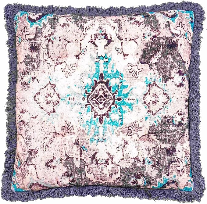 Mandala Life ART Meditation Cushion Cover with Fringe- 26 inches - Cotton - Square Floor Pillow - Moroccan Room Decor - Boho Accent - Bohemian Zafu Pouf