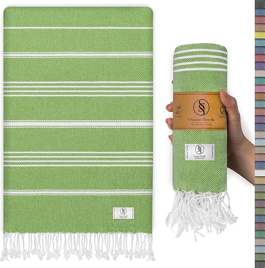 Turkish Beach Towel Absorbent & Lightweight Oversized (39" x 71") - Quick Dry, Versatile and Functional as Yoga Mat, Picnic Blanket, Travel Blanket, Bath, Gym, Camping Towel - Pistachio Green