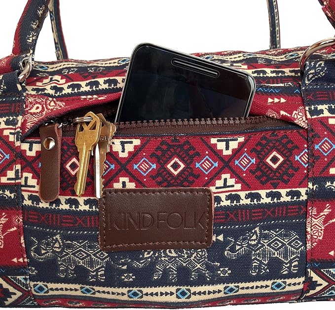 Kindfolk Yoga Mat Duffle Bag Patterned Canvas with Pocket and Zipper