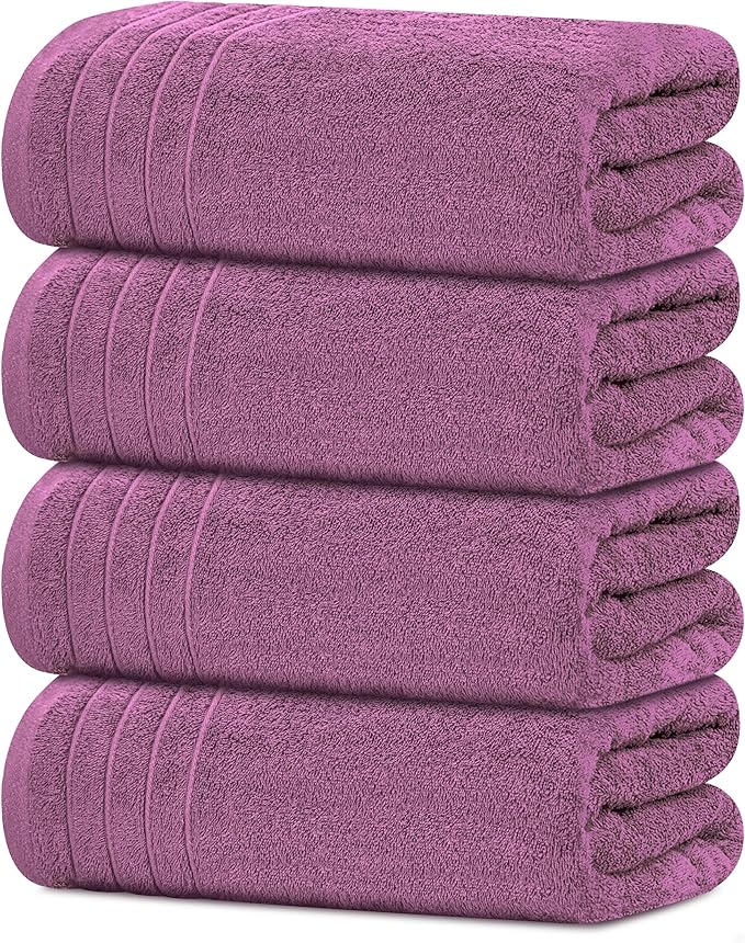 Tens Towels Pack of 4 Extra Large Bath Towels 30 x 60 Inches, 100% Cotton, Larger & Lighter Weight, Quicker to Dry, Super Soft and Absorbent, Perfect for Bathroom, Purple