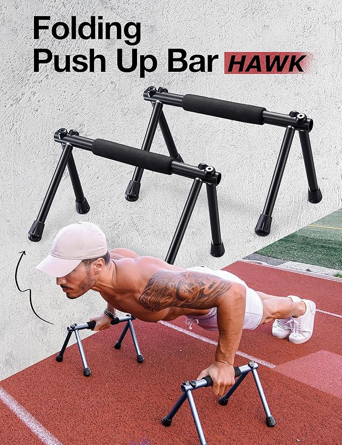 Push Up Bar – Folding Dip Bar for Home Workout, Lightweight & Portable Strength Training Equipment for Men & Women, Indoor & Outdoor Use (Hawk)