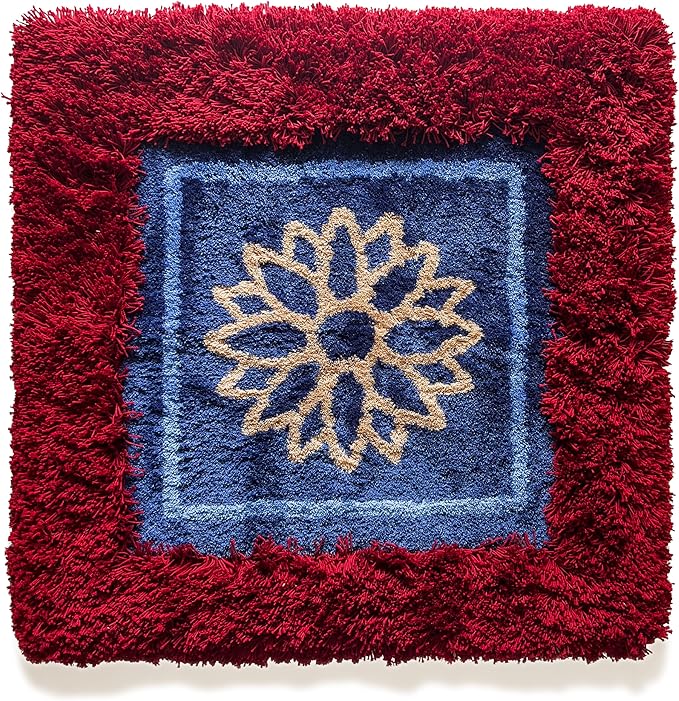 Himalayan Series Square Rug 3x3 | Luxury Meditation Rug Mat | Thick & Supportive Yoga Mat with Non-Slip Base | Decorative Carpet & Throw Rugs for Zen, Office & Living Room Burgendy/Blue