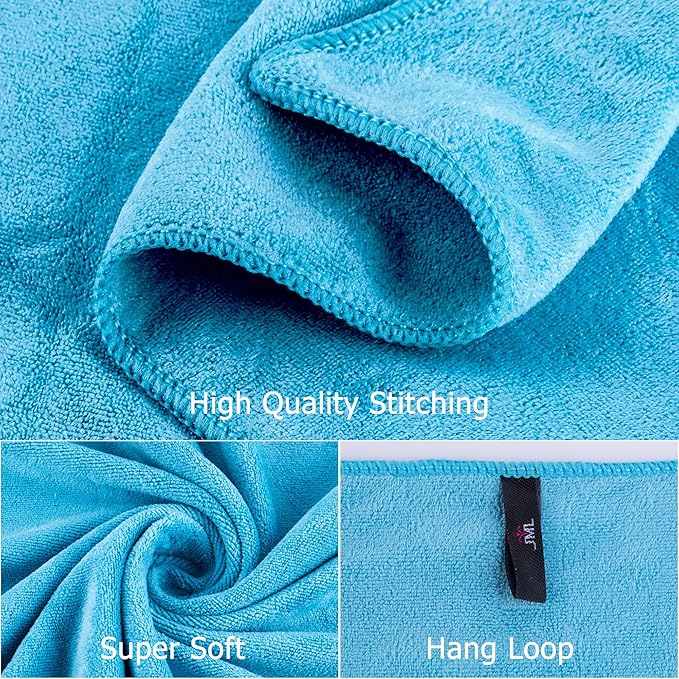 JML Microfiber Bath Towels Set (6 Pack, 27" x 55") - Large, Soft, Absorbent and Fast Drying Microfiber Towel for Adult Men Women, Hair Wrap, Bath, Beach, Pool, Sports, Yoga - Sky Blue