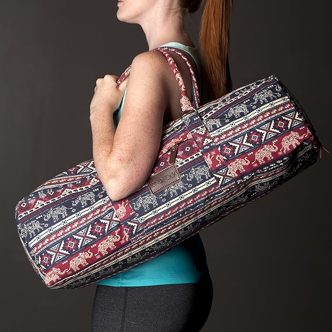 Kindfolk Yoga Mat Duffle Bag Patterned Canvas with Pocket and Zipper