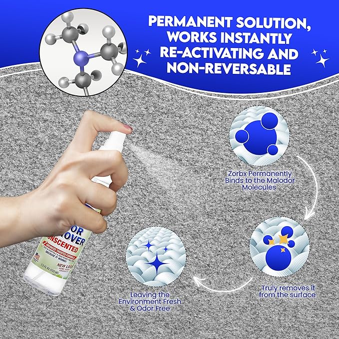 ZORBX Unscented Odor Eliminator for Strong Odor 3 items Bundle: 16 Oz + 7.5 Oz + 2 Oz - Used in Hospitals & Healthcare Facilities - Fast-Acting Odor Remover Spray for Dog, Cat, House & Carpet