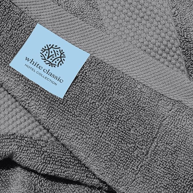 White Classic Luxury Hand Towels | 100% Turkish Cotton Hotel spa Bathroom Towel | 16x30 | 6 Pack | Light Grey