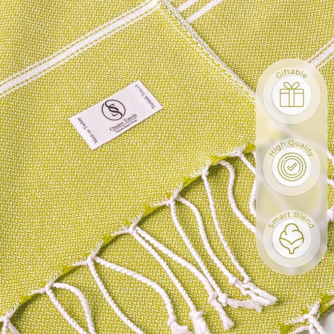 Turkish Beach Towel Quick Dry & Absorbent Oversized (39" x 71") - Compact, Versatile and Functional as Yoga Mat, Picnic Blanket, Travel Blanket, Bath, Camp and Shower Towel - Yellow