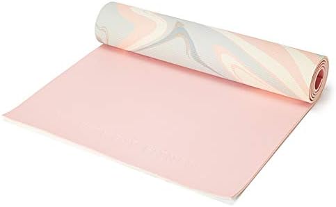 Love Sweat Fitness Premium Yoga Mat | 5mm Pink and Marble Pattern Reversible Non-Slip Exercise Mat for Yoga and Floor Workouts
