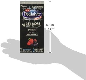 Pedialyte AdvancedCare Plus Electrolyte Powder, Has 33% More Electrolytes and PreActiv Prebiotics, Berry Frost, 6 Powder Packets