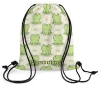 Custom Frog Drawstring Backpack - Cute Cinch Sack, String Backpacks with Pocket for Kids Women Men Boys Girls for Gym Outdoor Sports Travel Athletic Drawstring Bag - Lightweight/Foldable