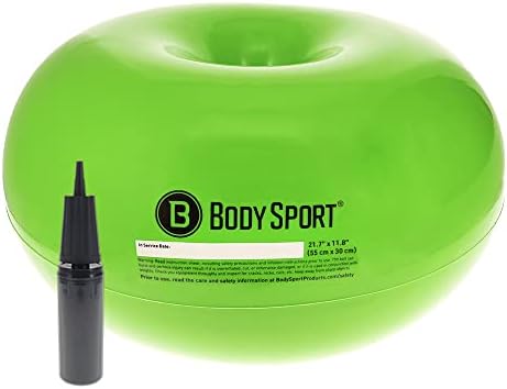 Body Sport Donut Ball – Durable, Inflatable Exercise Ball for Balance & Stability Training, Yoga, & Pilates Workouts – Use in Home, Office, Gym, or Classroom