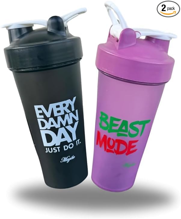 Blender Shaker Bottles for Protein, 28oz Portable Leakproof Pre-Workout Nutrition Water Bottle, BPA-Free Gym Protein Shaker for Sports & Outdoor Motivational Protein Shaker (Black/Purple)