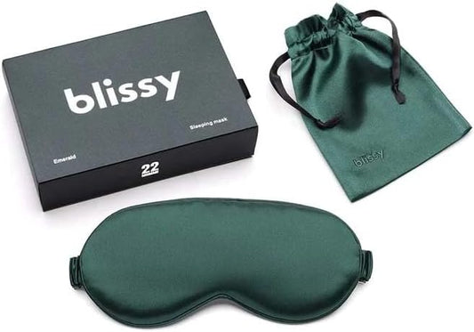 Blissy Silk Sleep Mask - Silk Eye Sleeping Mask for Women & Men for Total Blackout - 100% Pure Mulberry Silk, 22 Momme 6a Fibers - Blindfold Silk Sleep Mask Side Sleeper Eye Cover (Emerald)