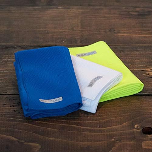 BUILTCOOL Adult Cooling Towel - Men & Women Chilly, Lightweight, Soft, Neck and Face Cooling Towel for Sport, Camping, Hunting, One Size, White, Royal Blue, & Yellow, 3 Pack
