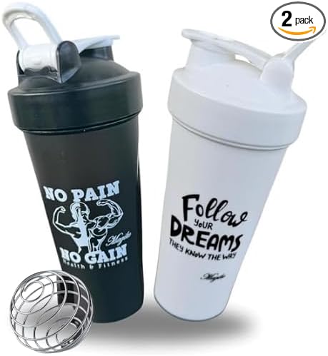 Magiko Blender Shaker Bottles for Protein, 28oz Portable Leakproof Pre-Workout Nutrition Water Bottle, BPA-Free Gym Protein Shaker for Sports & Outdoor Motivational Protein Shaker (White Red)