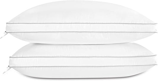 Globon Luxury Feather Down Pillow King Size,Firm Gusseted Bed Pillows for Sleeping, Hotel Collection Fluffy Pillow, 18"X34", Set of 2
