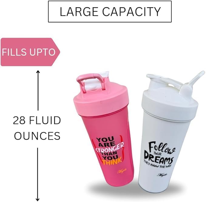Magiko Blender Shaker Bottles for Protein, 28oz Portable Leakproof Pre-Workout Nutrition Water Bottle, BPA-Free Gym Protein Shaker for Sports & Outdoor Motivational Protein Shaker (White/Pink)