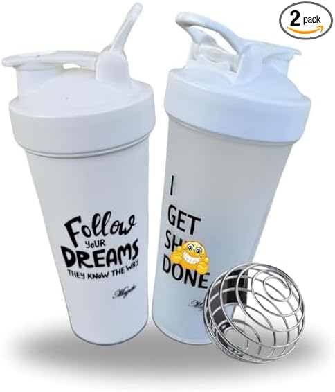 Magiko Blender Shaker Bottles for Protein, 28oz Portable Leakproof Pre-Workout Nutrition Water Bottle, BPA-Free Gym Protein Shaker for Sports & Outdoor Motivational Protein Shaker (White Green)