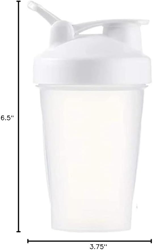 Blender Shaker Bottle with Classic Loop Top& Stainless Whisk Ball16oz (Clear Body16 Oz, White), BTLWHITECLEARUS, WhiteClear