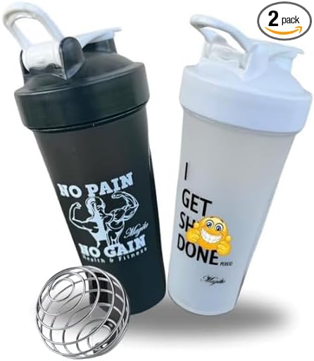 Magiko Blender Shaker Bottles for Protein, 28oz Portable Leakproof Pre-Workout Nutrition Water Bottle, BPA-Free Gym Protein Shaker for Sports & Outdoor Motivational Protein Shaker (White/Black)