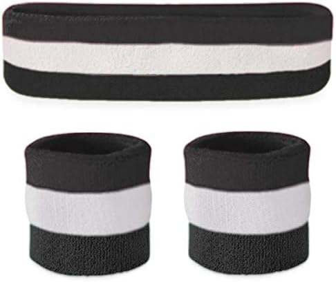 Suddora Striped Sweatband Set, Moisture Wicking 2 Wristbands and 1 Headband, Breathable Athletic Sweat Bands for Sports, Costumes & Cosplay, Matching Bands to Wear with Jersey