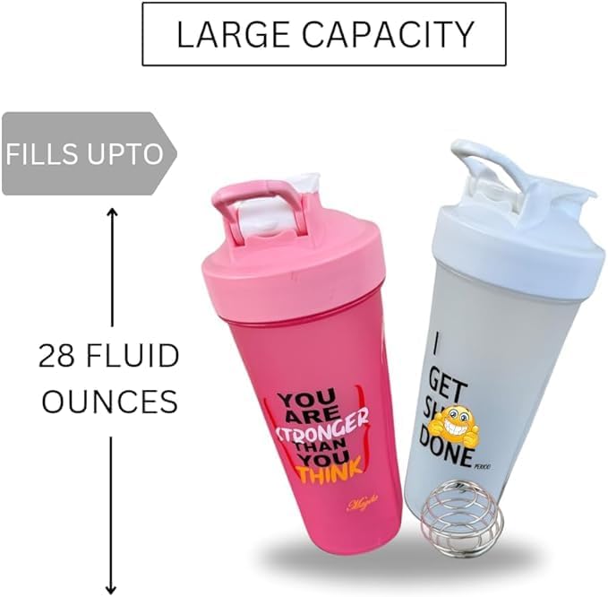Blender Shaker Bottles for Protein, 28oz Portable Leakproof Pre-Workout Nutrition Water Bottle, BPA-Free Gym Protein Shaker for Sports & Outdoor Motivational Protein Shaker (Pink/Silver)