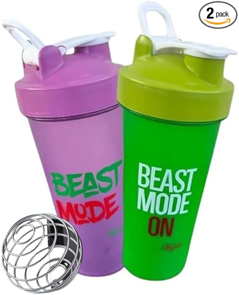 Magiko Blender Shaker Bottles for Protein, 28oz Portable Leakproof Pre-Workout Nutrition Water Bottle, BPA-Free Gym Protein Shaker for Sports & Outdoor Motivational Protein Shaker (Green Purple)