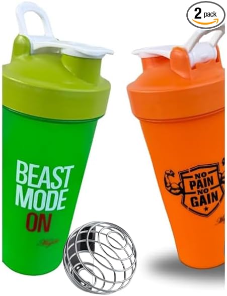 Magiko Blender Shaker Bottles for Protein, 28oz Portable Leakproof Pre-Workout Nutrition Water Bottle, BPA-Free Gym Protein Shaker for Sports & Outdoor Motivational Protein Shaker (Green Orange)