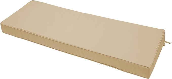Outdoor Bench Cushion 48 x 18 x 3 Inch, Waterproof Patio Furniture Cushions with Ties, Non-Slip Rectangle Bench Seat Cushion Foam Pad for Garden Sofa Settee Couch Swing, Beige