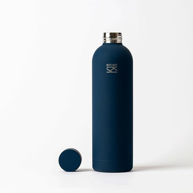 Insulated Stainless Steel Water Bottle 25oz/750ml Vacuum Flask, Leak-Proof Lid, Hot & Cold Retention, Minimalist White Design, Reusable Eco Bottle (Navy Blue)