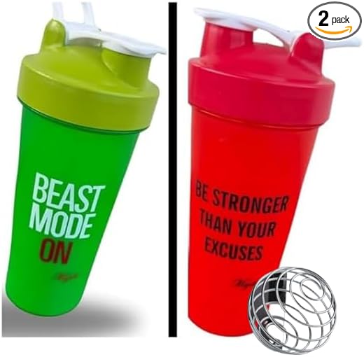Magiko Blender Shaker Bottles for Protein, 28oz Portable Leakproof Pre-Workout Nutrition Water Bottle, BPA-Free Gym Protein Shaker for Sports & Outdoor Motivational Protein Shaker (Red Green)