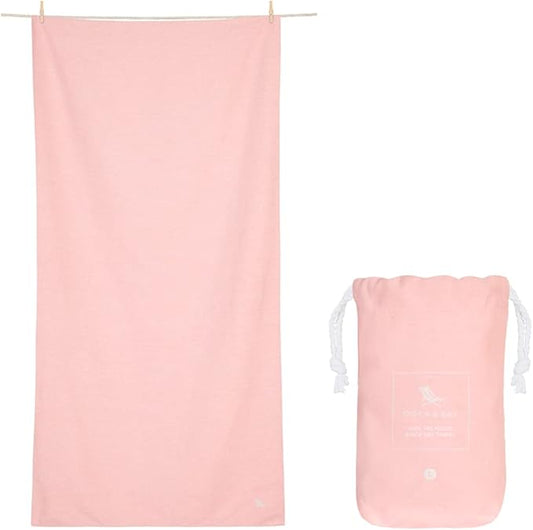 Dock & Bay Beach Towel - Quick Dry, Sand Free - Compact, Lightweight - 100% Recycled - Includes Bag - Essential - Pink, Extra Large (200x90cm, 78x35)
