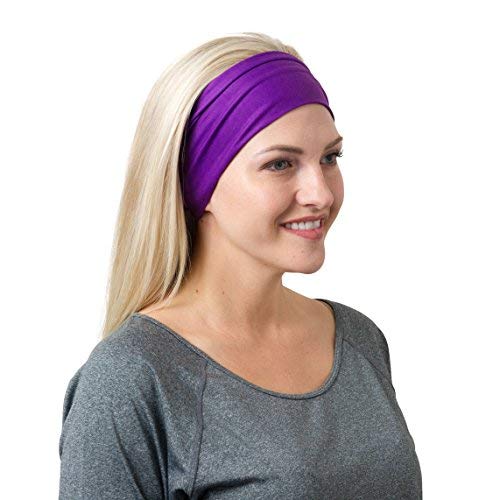 RiptGear Stretch Sport Headband for Women (Solid Purple) — Made of Non-Slip Sweat Wicking Fabric — Great for Yoga, Running or The Gym — Soft Headband That Fits Most Head Sizes — (1-Pack)
