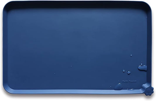 Hoki Found X-Large Silicone Pet Food Mats - Non Slip Dog Cat Bowl Placemats - Waterproof Dog Cat Food Mats - Suitable for Carpet - Indigo Ink