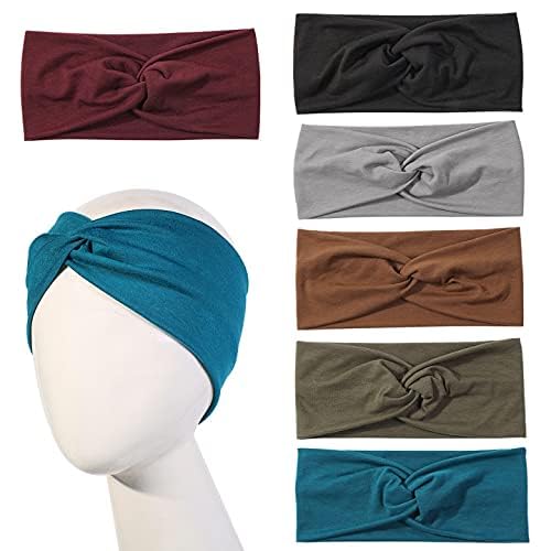 Artilady 6 Pack Wide Boho Headbands for Women - Soft Yoga Elastic Hair Bands for Girls Workout Running Sport Headwrap Non-slip Breathable (Warm Colors)