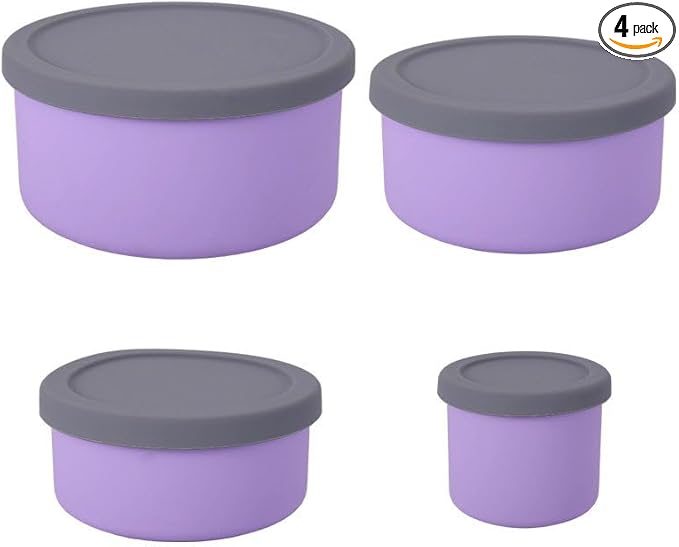 KSENDALO 4-Piece Silicone Food Storage Container Set with Lids (1300mL to 250mL) – Reusable, Leak-Proof for Meal Prep, Lunch, Travel & Camping-Purple
