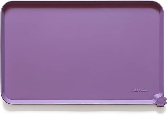 Hoki Found X-Large Silicone Pet Food Mats - Non-Slip Pet Dog Cat Bowl Placemats - Waterproof Food & Water Mats for Carpet - Amethyst