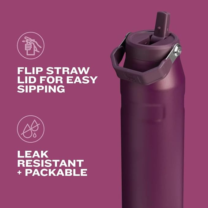 Stanley IceFlow Flip Straw 2.0 Water Bottle 36 oz | Built-In Straw with Larger Opening | Lightweight and Leak Resistant | Insulated Stainless Steel | BPA-Free | Rose Quartz