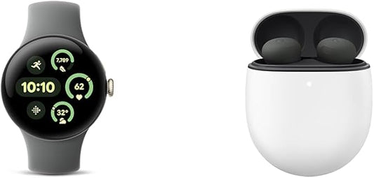 Google Bundle - Pixel Watch 3 (Champagne Gold Aluminum Case - Hazel Band - 41mm LTE) & Pixel Buds Pro 2 Earbuds (Hazel)