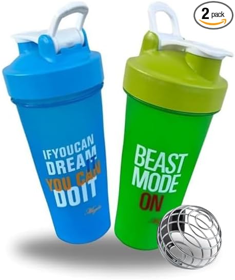 Blender Shaker Bottles for Protein, 28oz Portable Leakproof Pre-Workout Nutrition Water Bottle, BPA-Free Gym Protein Shaker for Sports & Outdoor Motivational Protein Shaker (Blue/Green)
