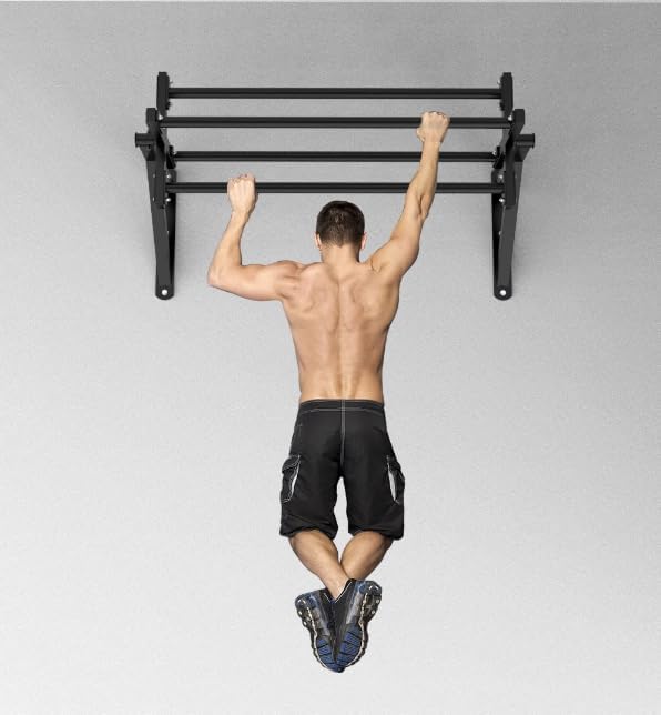 BESTHLS Wall Mounted Pull Up Bar and Dip Station, Heavy Duty Wall Mount Pull-up Chin Up Bar Multifunctional Home Gym Workout Indoor Exercise Equipment Support to 440 Lbs