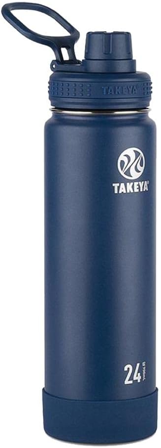 Takeya Actives Water Bottle with Spout Lid - Bottle with Double Stainless Steel Insulation - Dishwasher Safe & BPA-Free - Bottle with Spout Lid & Removable Bumper - 24 oz, Midnight Blue