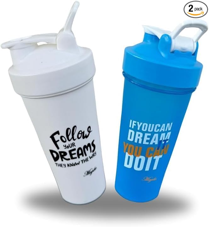 Magiko Blender Shaker Bottles for Protein, 28oz Portable Leakproof Pre-Workout Nutrition Water Bottle, BPA-Free Gym Protein Shaker for Sports & Outdoor Motivational Protein Shaker (Blue/White)