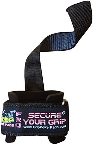 Heavy Duty Lifting Straps Neoprene Padded 1 Pair Wrist Wraps & Rubbery Grip Support Straps with Cotton Coated Rubber on One Side