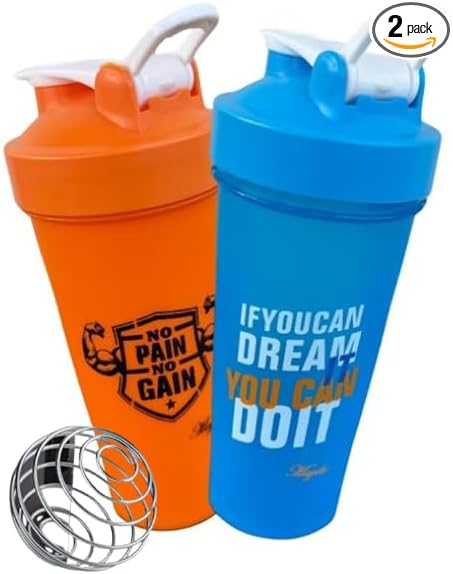 Magiko Blender Shaker Bottles for Protein, 28oz Portable Leakproof Pre-Workout Nutrition Water Bottle, BPA-Free Gym Protein Shaker for Sports & Outdoor Motivational Protein Shaker (Blue Orange)
