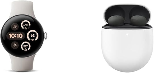 Google Bundle - Pixel Watch 3 (Polished Silver/Porcelain Band - 41mm WiFi) & Pixel Buds Pro 2 Earbuds (Hazel)