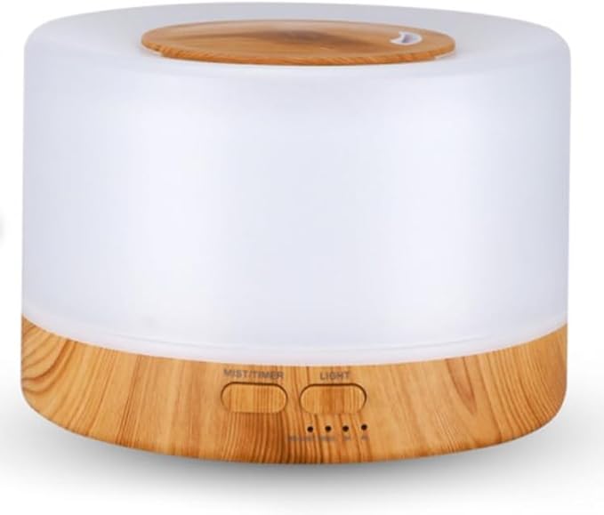 Wild Essentials 700ml Designer Large Room Essential Oil Diffuser, 5 in 1 Ultrasonic Aromatherapy Vaporizer Cool Mist Humidifier, Home, Office, Bedroom, Timer, Auto-Off, 7 Color LED (Wood and White)