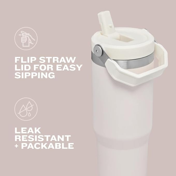 Stanley IceFlow 2.0 Flip Straw Tumbler with Handle 30 oz | Twist On Lid and Flip Up Straw | Leakproof Water Bottle | Insulated Stainless Steel | BPA-Free | Pink Mesa